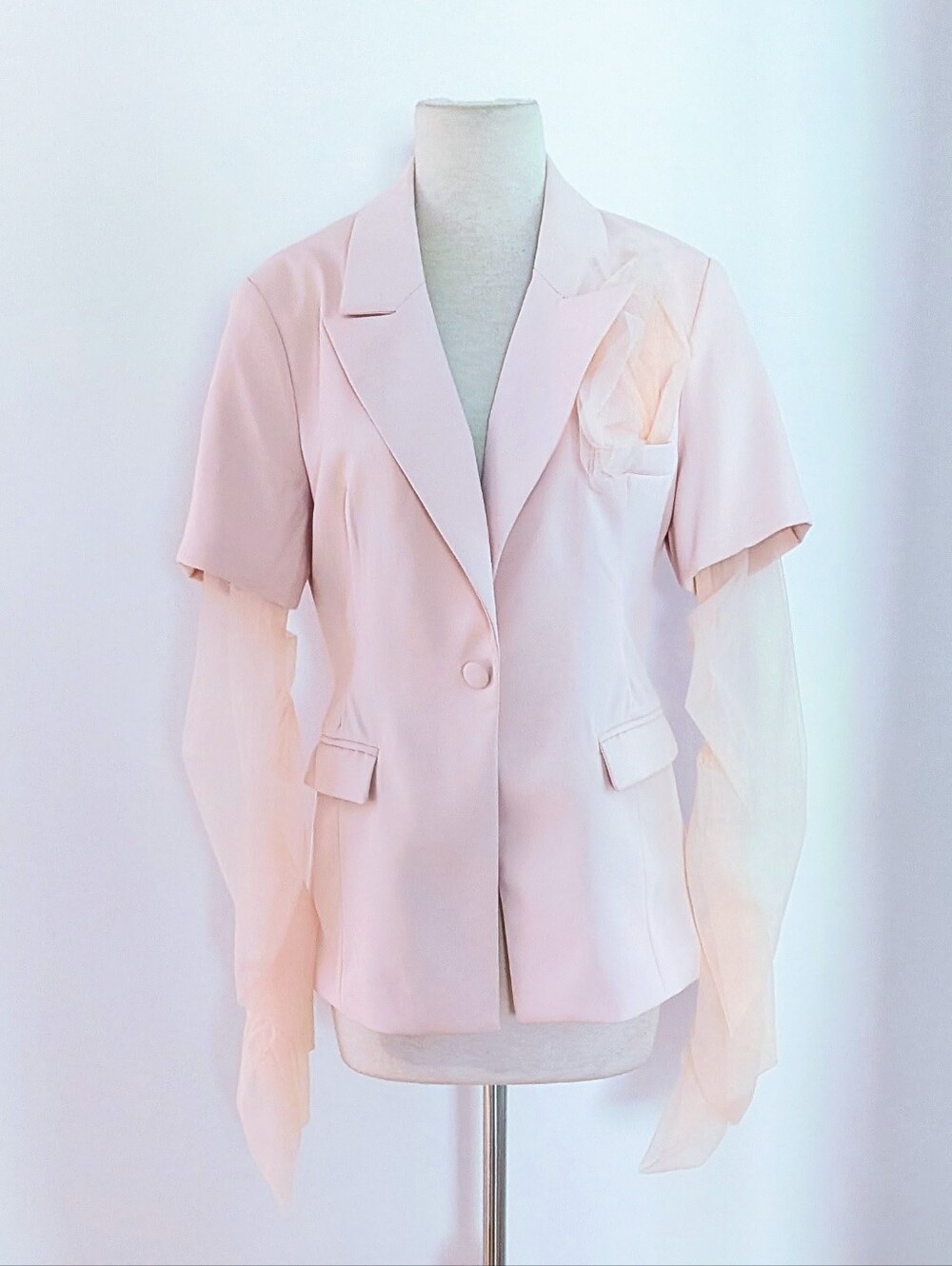 Light Pink Structured Short-Sleeve Blazer
